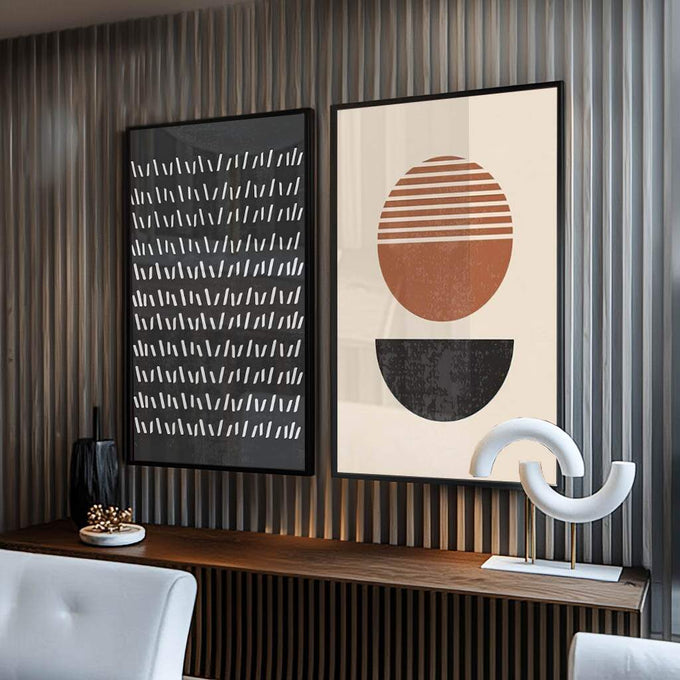 Quadro Decorativo: Geometria Abstrata Vibrante - quadros decorativos para sala 2 Telas, arte abstrata - em ambiente decorado