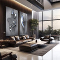 Quadro Decorativo: Elegância Metálica em Abstrato - quadros decorativos 2 Telas, arte abstrata - em sala moderna