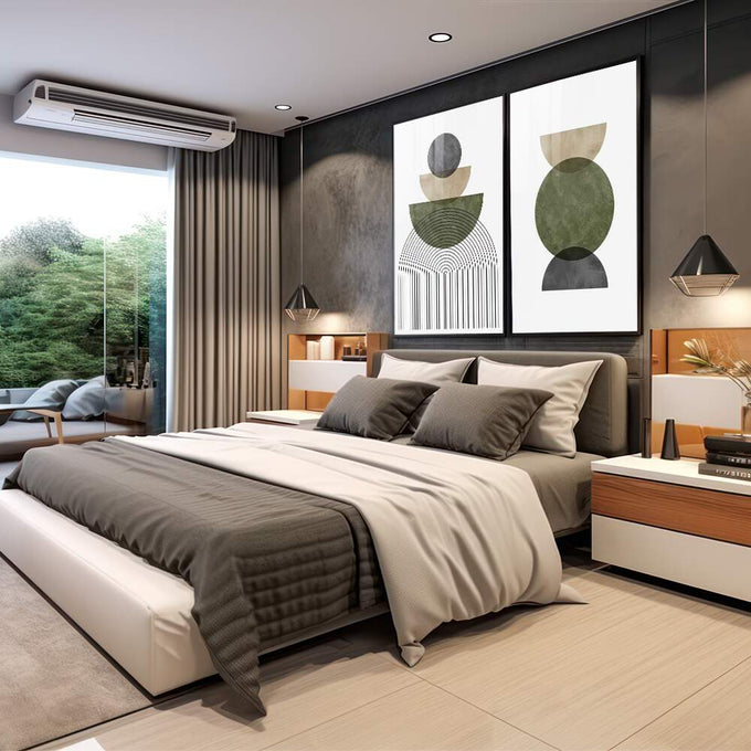 Quadro Decorativo: Inspiração Geométrica Única - quadros decorativos 2 Telas, abstrato - em sala moderna