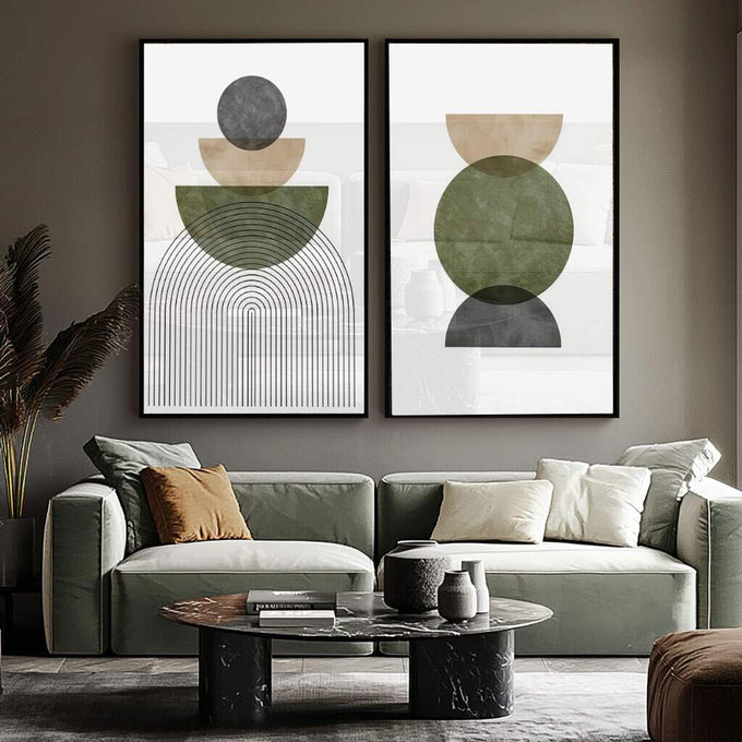 Quadro Decorativo: Inspiração Geométrica Única - quadros decorativos para sala 2 Telas, abstrato - em ambiente decorado