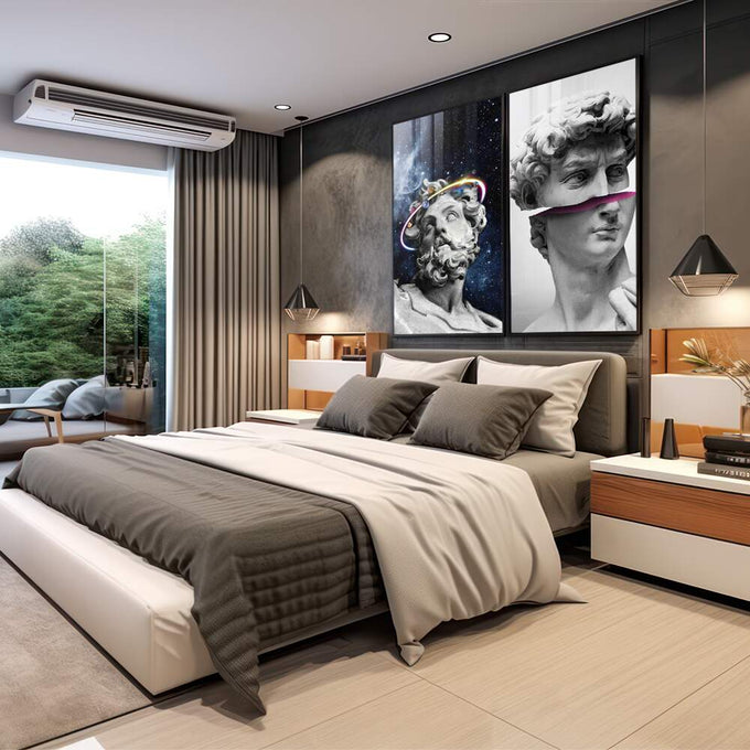 Quadro Decorativo: Bustos Clássicos - Transforme seu Espaço - quadros decorativos para sala 2 Telas, abstrato - em living room premium
