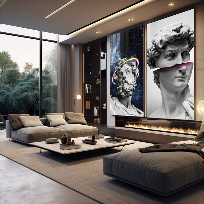 Quadro Decorativo: Bustos Clássicos - Transforme seu Espaço - quadros decorativos 2 Telas, abstrato - em sala moderna