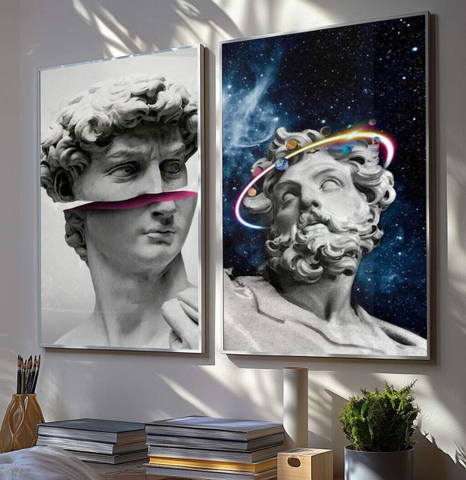 Quadro Decorativo: Bustos Clássicos - Transforme seu Espaço - quadros decorativos para sala 2 Telas, abstrato - em ambiente decorado