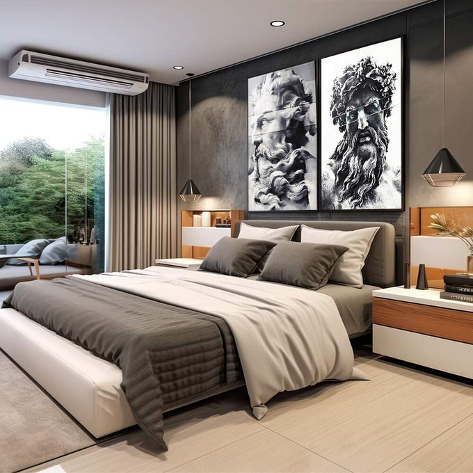 Quadro Decorativo Divindades Gregas: Contraste Único - quadros decorativos 2 Telas, ambientação premium - em escritorio elegante