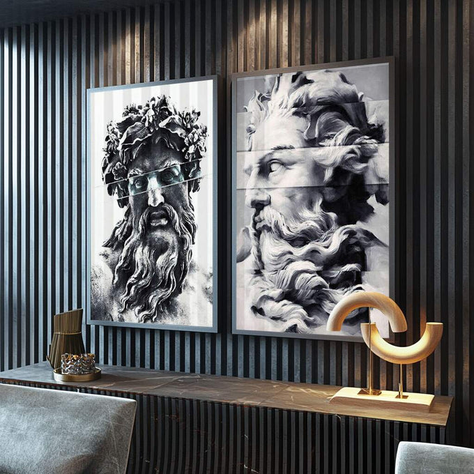 Quadro Decorativo Divindades Gregas: Contraste Único - quadros decorativos para sala 2 Telas, ambientação premium - em ambiente decorado