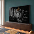 Quadro Decorativo Leão - O Senhor é Meu Pastor em Canvas Premium em ambiente decorado - quadros decorativos para sala