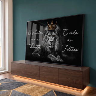 Quadro Decorativo Leão - O Senhor é Meu Pastor em Canvas Premium em ambiente decorado - quadros decorativos para sala