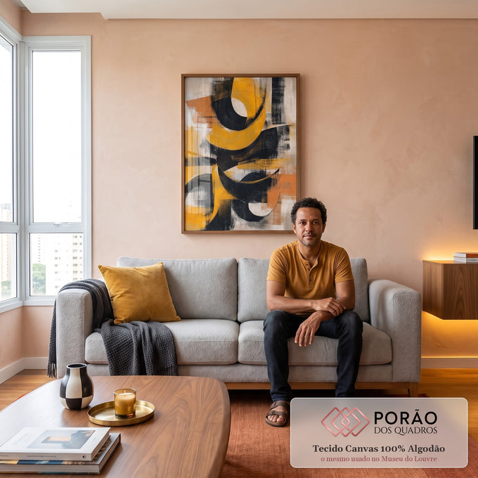 Quadro Decorativo Abstrato Energizante em sala de estar moderna - quadros decorativos para sala