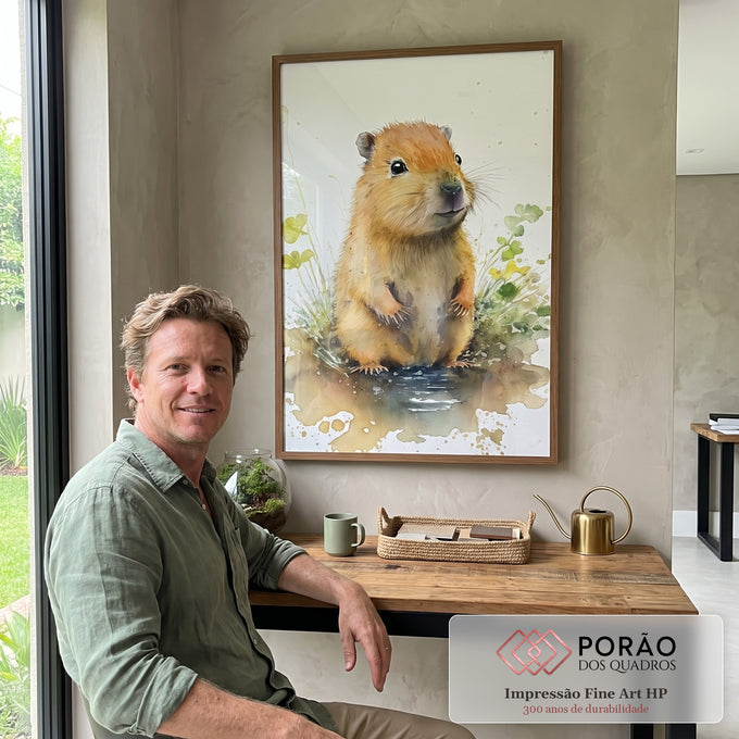 Quadro Decorativo Capivara Feliz: Alegria para o Quarto Infantil em escritorio moderno - quadros decorativos para sala