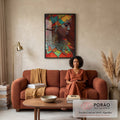 Quadro Decorativo Retrato Feminino Vibrante em sala de estar moderna - quadros decorativos para sala