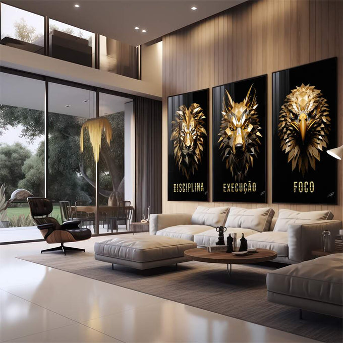 Quadro Decorativo Inspiração: Disciplina e Foco - quadros decorativos para sala 1 Tela Vertical, 3 Telas - em quarto contemporaneo