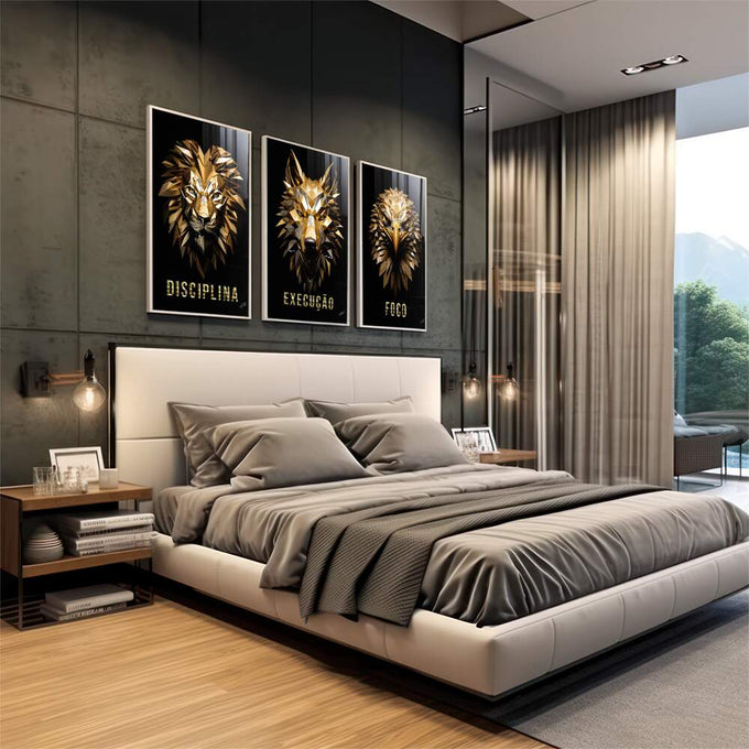Quadro Decorativo Inspiração: Disciplina e Foco - quadros decorativos para sala 1 Tela Vertical, 3 Telas - em living room premium