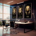 Quadro Decorativo Inspiração: Disciplina e Foco - quadros decorativos 1 Tela Vertical, 3 Telas - em sala moderna