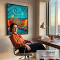 Quadro Decorativo Cidade Sob o Céu Noturno em escritorio moderno - quadros decorativos para sala