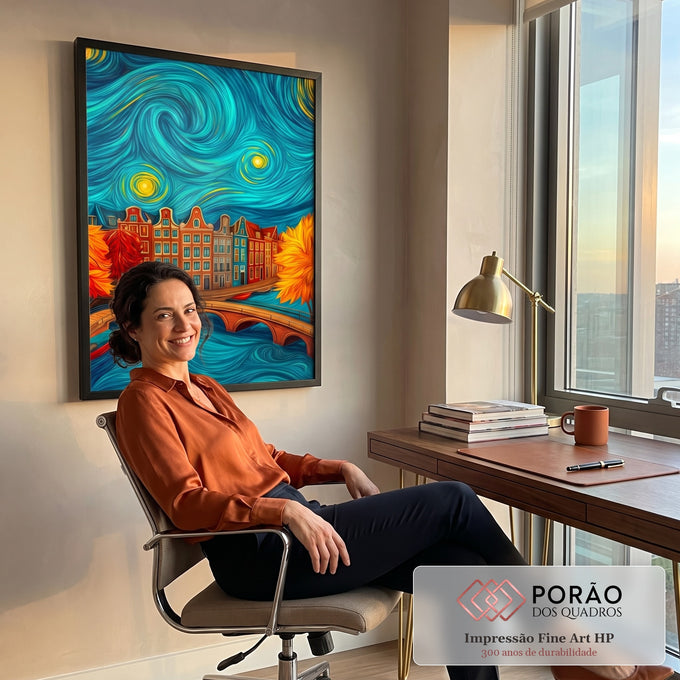 Quadro Decorativo Cidade Sob o Céu Noturno em escritorio moderno - quadros decorativos para sala