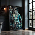 Quadro Decorativo Deus do Mar: Poder e Mistério - quadros decorativos para sala 1 Tela Vertical, 3 Telas - em ambiente decorado