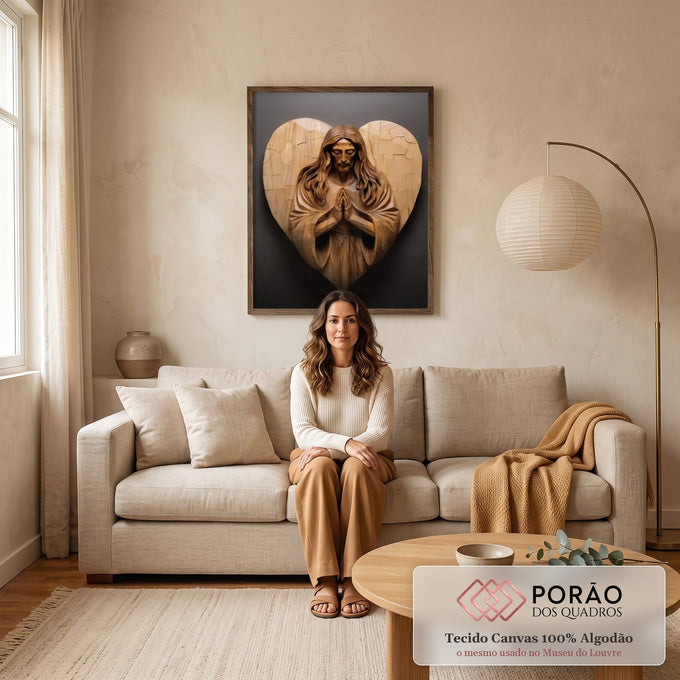 Quadro Decorativo: Inspiradora Oração de Jesus em sala de estar moderna - quadros decorativos para sala