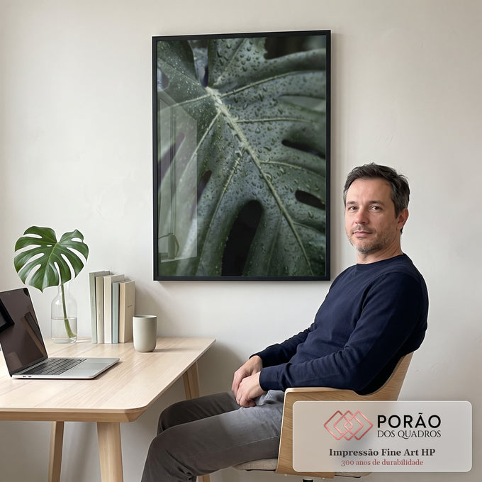 Quadro Decorativo Folha Verde com Orvalho - Inspire-se! em escritorio moderno - quadros decorativos para sala