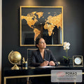 Quadro Decorativo: Mapa Mundi Elegante em Ouro e Preto em escritorio moderno - quadros decorativos para sala