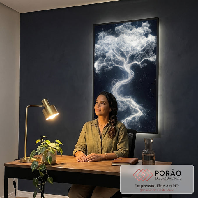 Quadro Decorativo Árvore da Vida Esfumaçada Elegância Natural em escritorio moderno - quadros decorativos para sala