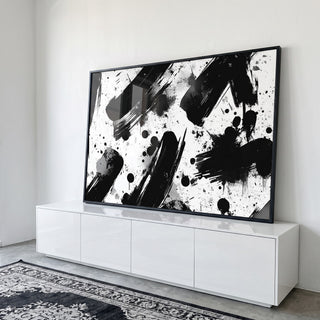 Quadro Decorativo Pinceladas em preto e branco em ambiente decorado - quadros decorativos para sala