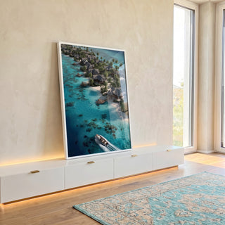 Quadro Decorativo Litoral Tropical Serene em ambiente decorado - quadros decorativos para sala