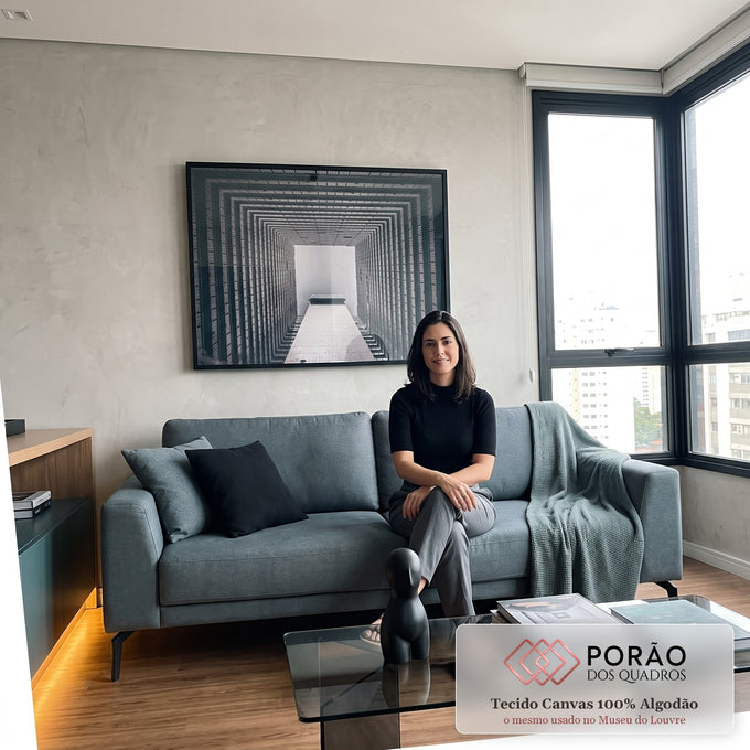 Quadro Decorativo - Grandeza Urbana em Preto e Branco em sala de estar moderna - quadros decorativos para sala