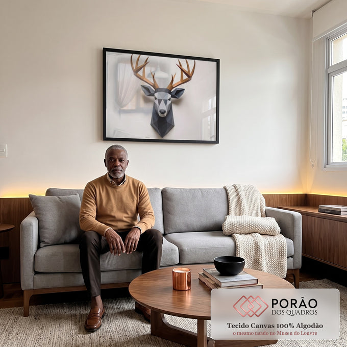 Quadro Decorativo 3D Animais - Cervo Elegante para Decoração Sofisticada em sala de estar moderna - quadros decorativos para sala