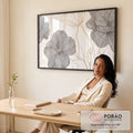 Quadro Decorativo Floral Preto e Dourado em escritorio moderno - quadros decorativos para sala