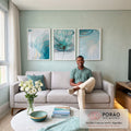 Quadro Decorativo: Abstração Azul e Dourado - Elegância Única em sala de estar moderna - quadros decorativos para sala