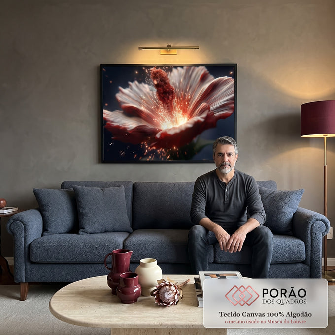 Quadro Decorativo Hibisco Radiante Sofisticado em sala de estar moderna - quadros decorativos para sala