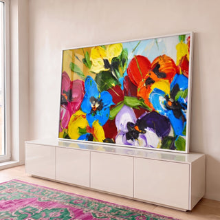 Quadro Decorativo: Explosão de Cores Florais Exclusiva! em ambiente decorado - quadros decorativos para sala