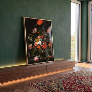 Quadro Decorativo Místico: Flores e Insetos Sob a Luz da Lua em ambiente decorado - quadros decorativos para sala