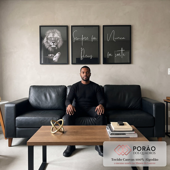 Quadro Decorativo: Leões Majestosos - Inspiração e Força em sala de estar moderna - quadros decorativos para sala