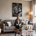 Quadro Decorativo Elegante Leão com Menino - Arte em Canvas Premium em sala de estar moderna - quadros decorativos para sala