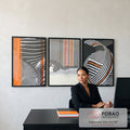 Quadro Decorativo Elegância Moderna: Listras Monocromáticas em escritorio moderno - quadros decorativos para sala