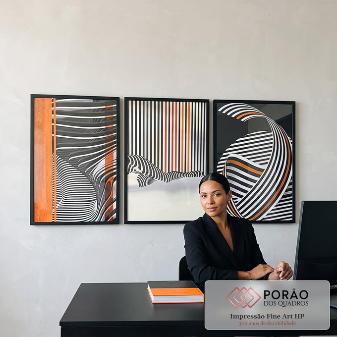 Quadro Decorativo Elegância Moderna: Listras Monocromáticas em escritorio moderno - quadros decorativos para sala