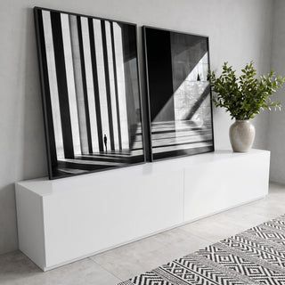 Quadro Decorativo Estruturas Retangulares com Luz e Sombra em ambiente decorado - quadros decorativos para sala