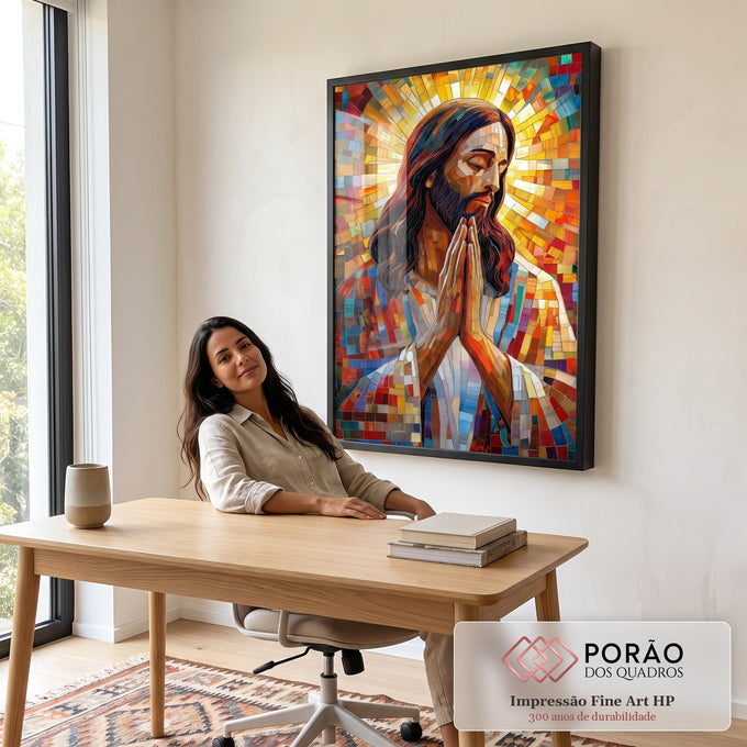 Quadro Decorativo Espiritual Jesus - Arte da Esperança em escritorio moderno - quadros decorativos para sala