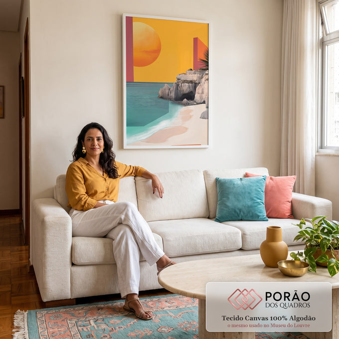 Quadro Decorativo Horizonte Tropical Minimalista e Sofisticado em sala de estar moderna - quadros decorativos para sala
