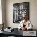 Quadro Decorativo Rosto Humano em Preto e Branco em escritorio moderno - quadros decorativos para sala