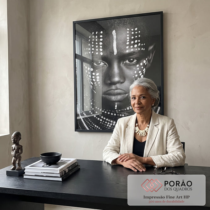 Quadro Decorativo Rosto Humano em Preto e Branco em escritorio moderno - quadros decorativos para sala
