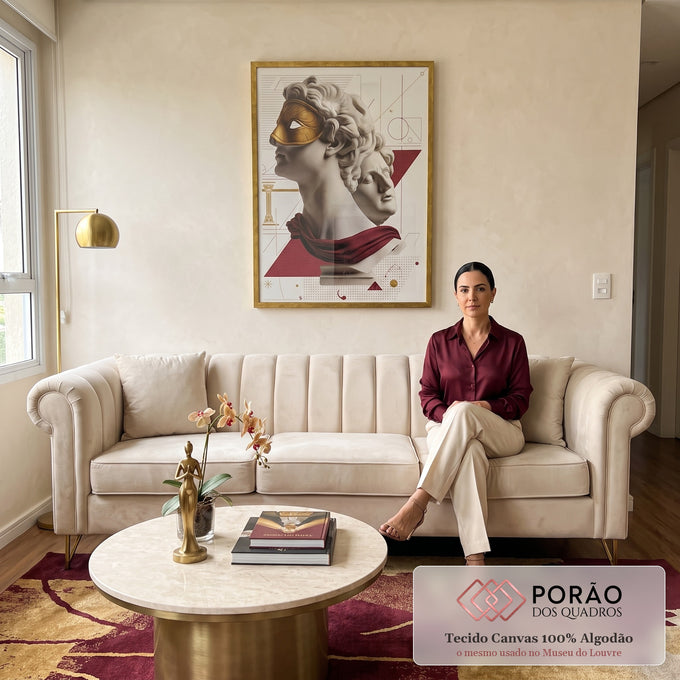 Quadro Decorativo Busto Dourado - Elegância Clássica Moderna em sala de estar moderna - quadros decorativos para sala