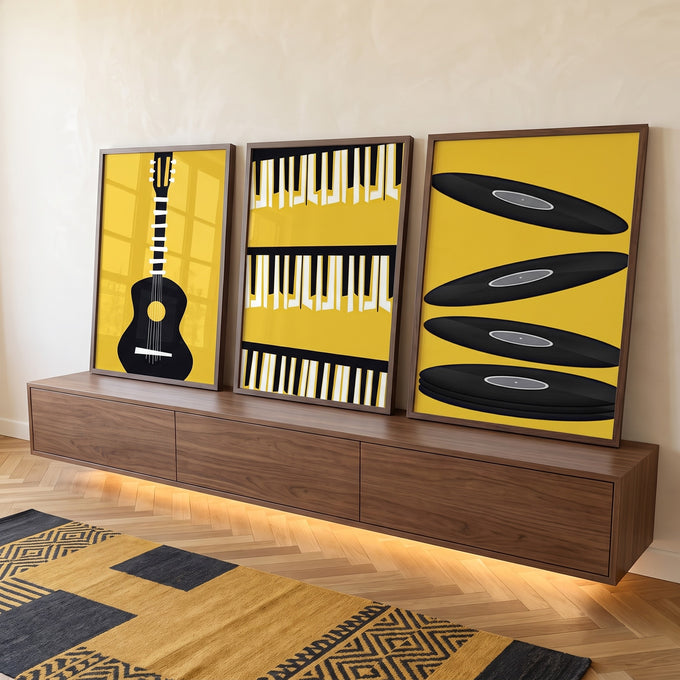Quadro Decorativo Melodia da Alma em Cores Vibrantes em ambiente decorado - quadros decorativos para sala