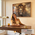 Quadro Decorativo Leão Majestoso em escritorio moderno - quadros decorativos para sala