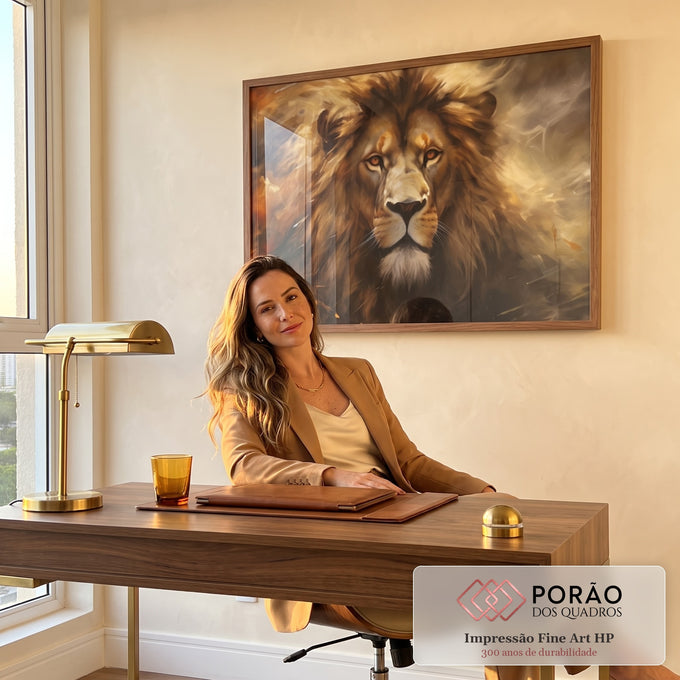 Quadro Decorativo Leão Majestoso em escritorio moderno - quadros decorativos para sala