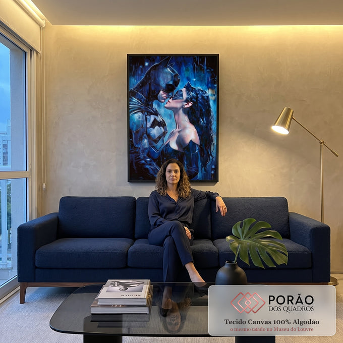 Quadro Decorativo Heróis em Encontro Épico em sala de estar moderna - quadros decorativos para sala