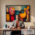Quadro Decorativo Abstrato com Formas Geométricas em escritorio moderno - quadros decorativos para sala