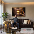 Quadro Decorativo Lábios Dourados em sala de estar moderna - quadros decorativos para sala