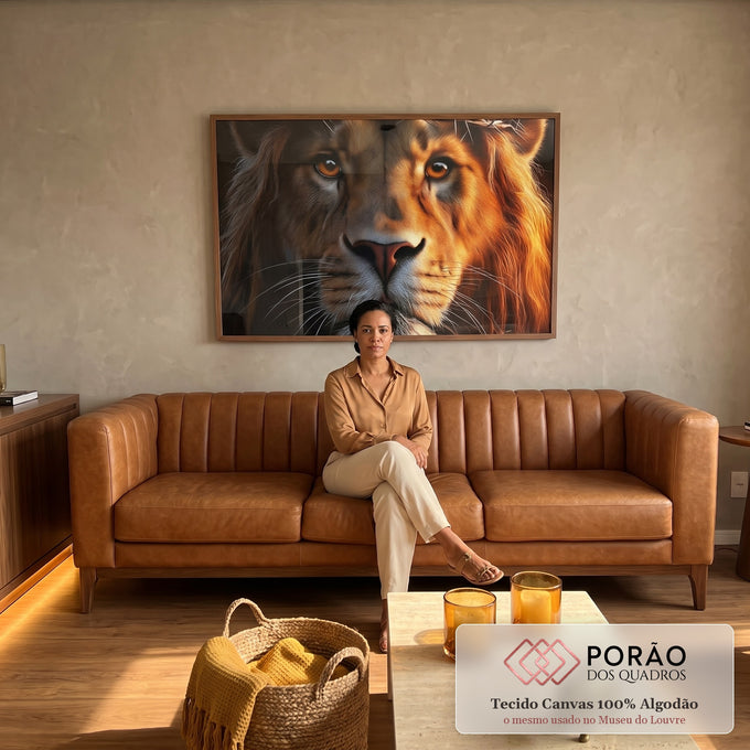 Quadro Decorativo Majestade do Rei da Selva em sala de estar moderna - quadros decorativos para sala